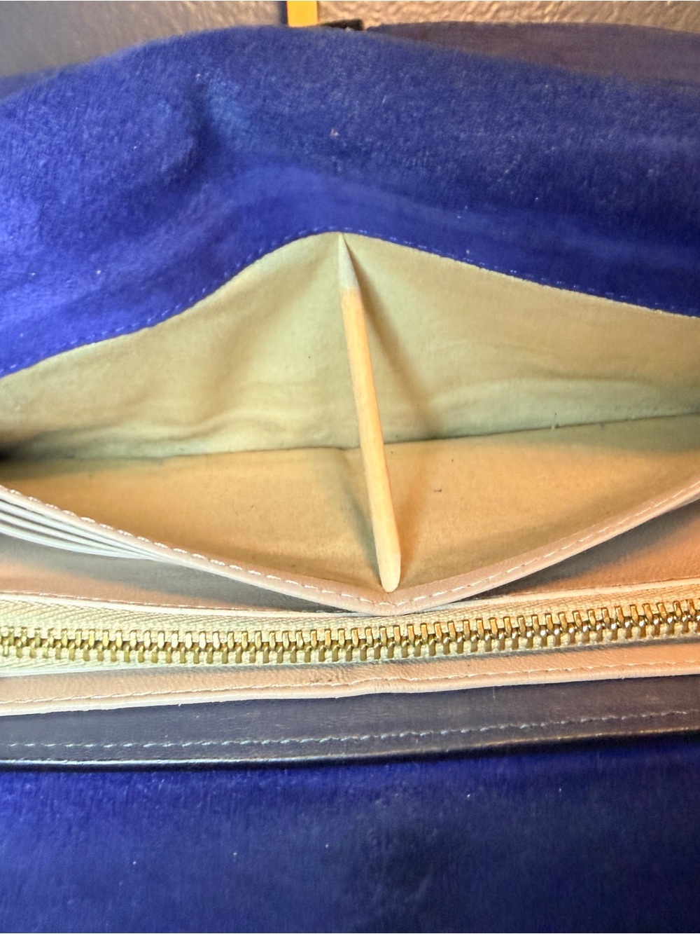 Chloe Navy and Gray Leather Double Flap Suede Wallet with Gold Hardware - Picture 12 of 14